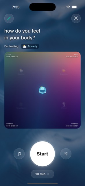 The SoMi check-in screen with the energy and safety map.